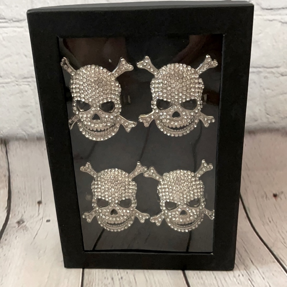Tahari Crystal Skull Napkin Rings in Silver